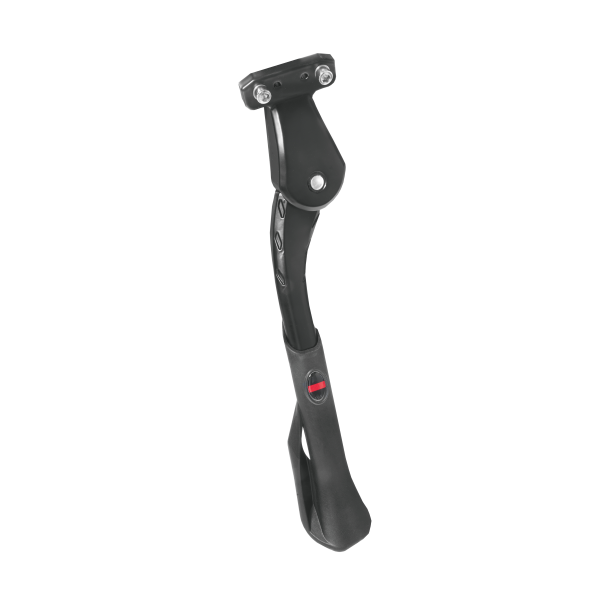 An original OUXI - QMWHEEL FATBIKE STANDAARD in black, featuring adjustable height, mounting bolts at the top, and a strong curved lower section for added stability—ideal as a vervangend onderdeel or as an extra for your fatbike accessoires.