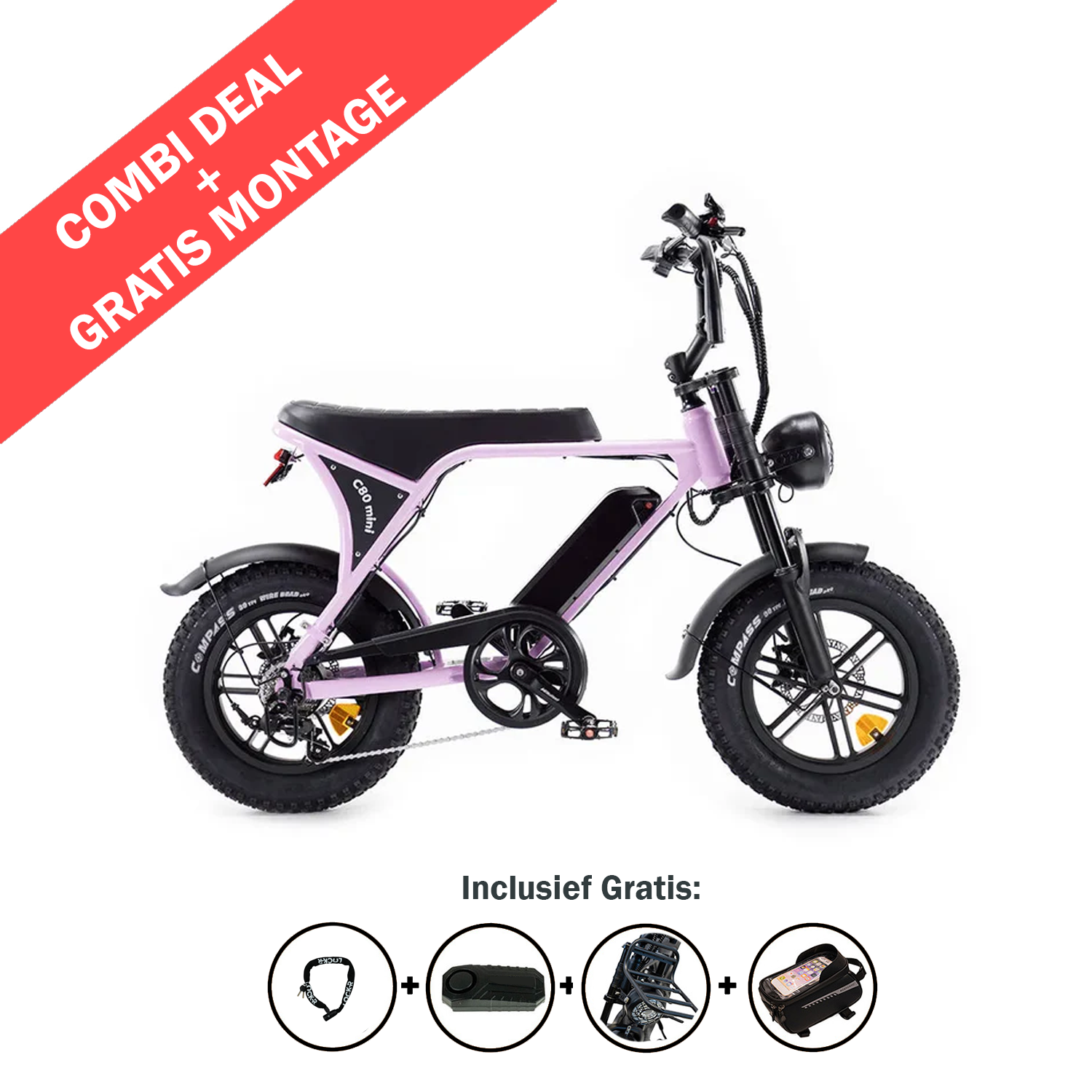 FATBIKE OUXI C80 MINI - ROZE – MODEL 2026 - HYDRAULISCHE REMMEN - ALARM